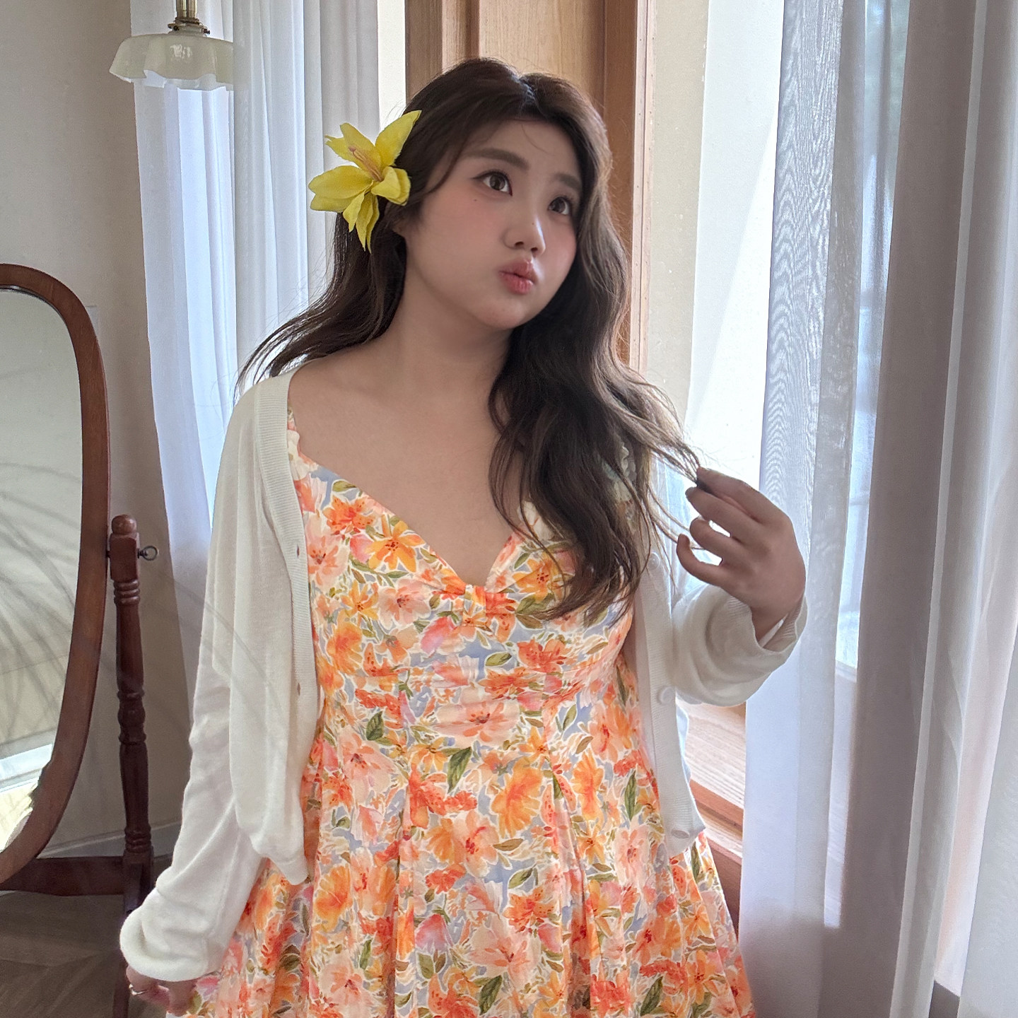 YUZI鱼子油画感大碎花吊带裙大码图片