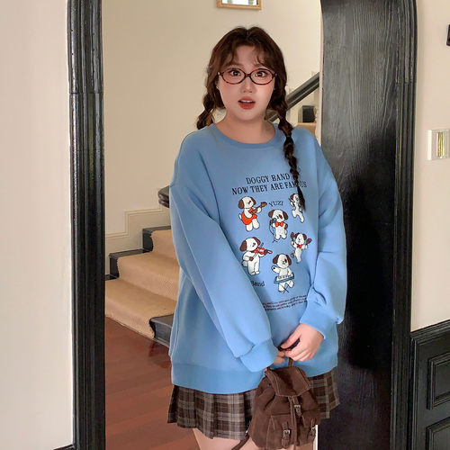 YUZI鱼子加厚小狗刺绣卫衣特大码