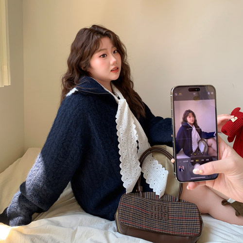 YUZI鱼子麻花韩系慵懒风针织衫特大码女装胖mm显瘦百搭休闲上衣