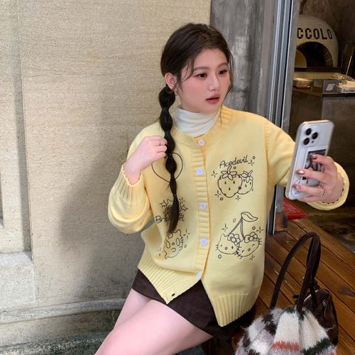 YUZI鱼子针织开衫奶黄色大码女装