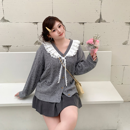 YUZI鱼子甜美风娃娃领针织开衫