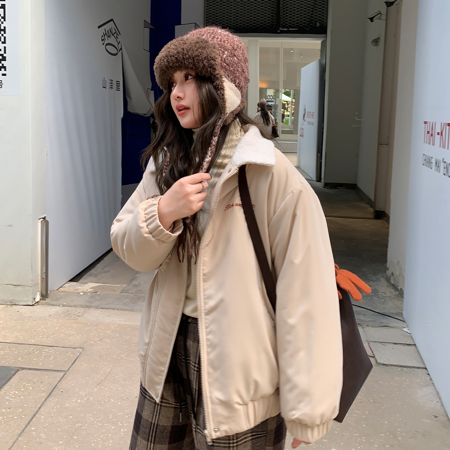 YUZI鱼子棉服翻领夹克大码女秋冬