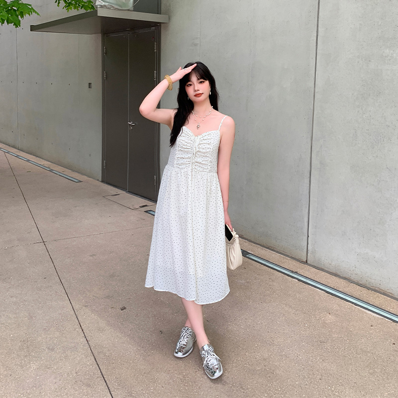YUZI鱼子波点印花连衣裙子大码女装夏微胖mm显瘦遮肉200斤少女感