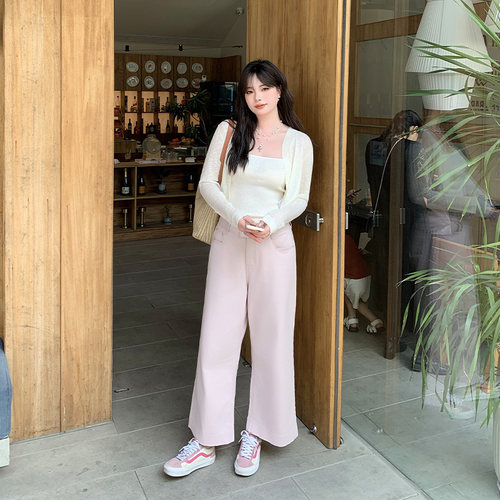 YUZI鱼子美式复古阔腿牛仔裤高腰