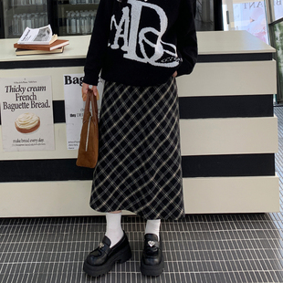 女装 YUZI鱼子格纹半身裙子大码 微胖mm高腰A字显瘦遮肉200斤学院风