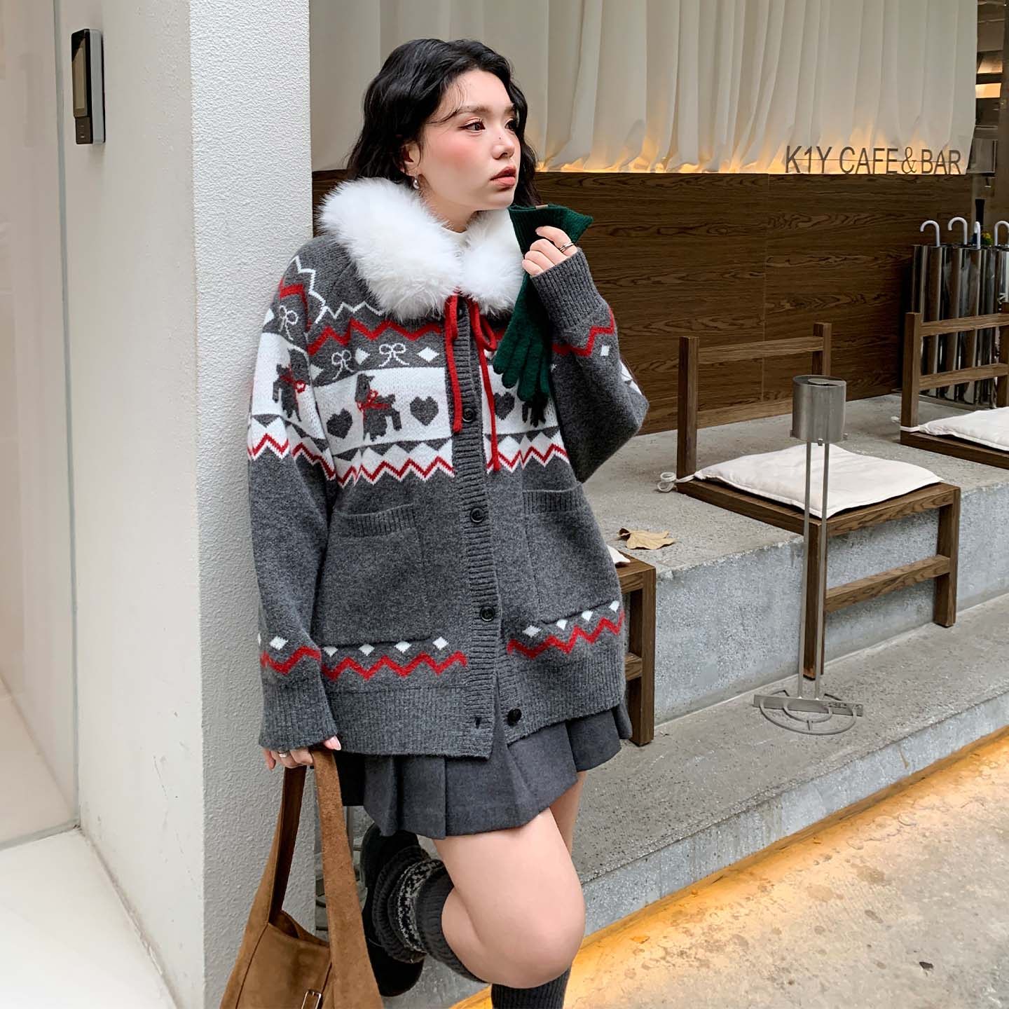 YUZI鱼子费尔岛针织开衫外套大毛领连帽秋冬复古毛衣外套大码女装,女装/女士精品,常规大码外套,淘宝优惠券,粉丝福利购,淘宝优惠卷