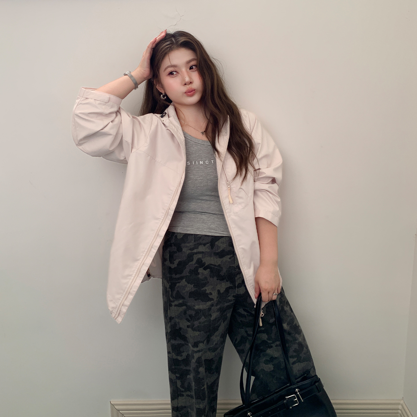 YUZI鱼子甜酷冲锋衣外套特大码