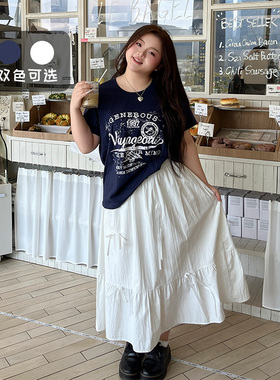 YUZI鱼子正肩印花T恤大码女装夏季微胖mm显瘦遮肉200斤美式复古