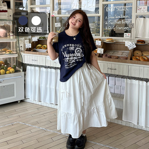 YUZI鱼子正肩印花T恤大码女装夏季微胖mm显瘦遮肉200斤美式复古