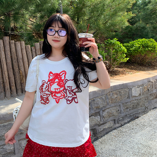 YUZI鱼子韩系圆领小熊短袖 夏微胖mm显瘦遮肉200斤俏皮 大码 女装