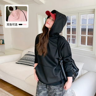 上衣 休闲慵懒风宽松百搭套头纯色长袖 YUZI 鱼子连帽卫衣女大码