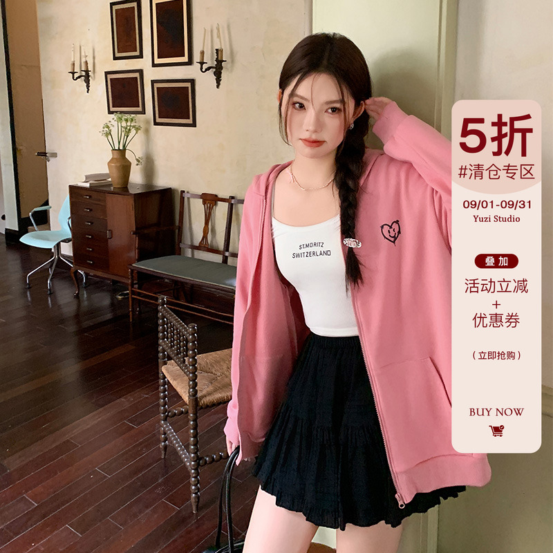 YUZI鱼子重磅纯色连帽卫衣舒适