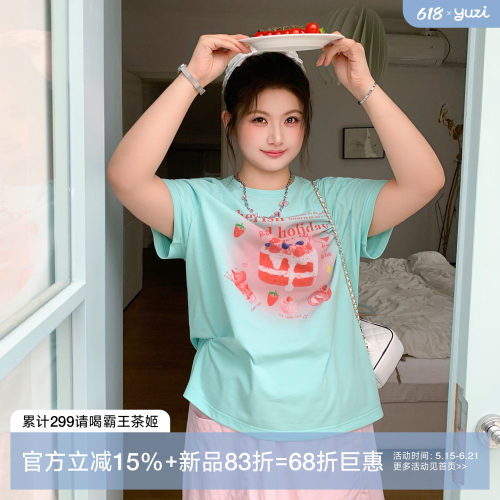 YUZI鱼子甜美卡通印花短袖T恤女