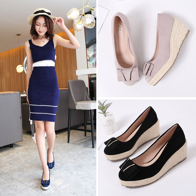 2020春秋季新款真皮草编高跟单鞋