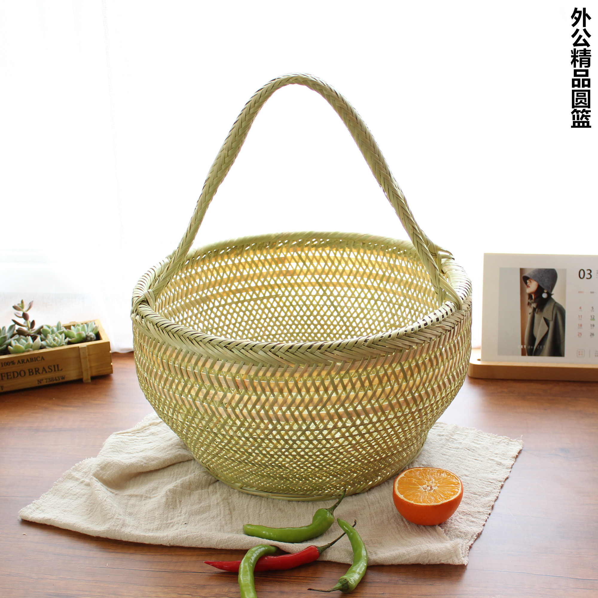 精品外公竹篮手工竹篮子竹编织手提菜篮竹篮子鸡蛋篮