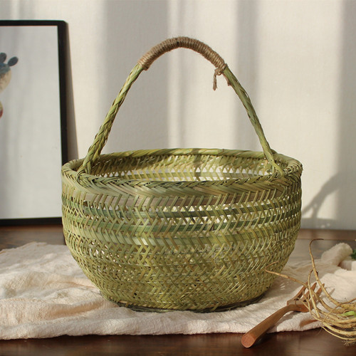 手工竹篮子竹编织手提菜篮竹篮子鸡蛋篮水果收纳竹筐竹编竹器