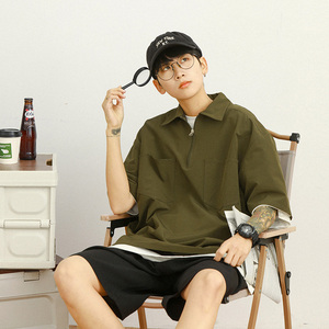 CityBoy日系复古宽松Polo衫T恤男短袖纯色廓形流行HY298TP45控68图片
