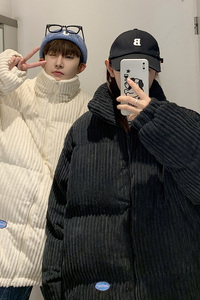 条纹情侣棉衣ins宽松2022男女保暖立领加厚面包棉服HY91P110控138图片