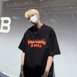 美式圆领纯棉短袖T恤火焰印花宽松休闲vibe潮流打底衫HY573TP20，男装T恤，电商A102B