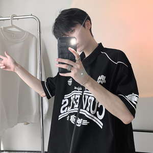 日系复古开衫外套棒球服夏季宽松衬衣cityboy短袖HY332TP45控69图片