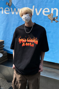 美式圆领纯棉短袖T恤火焰印花宽松休闲打底衫HY573TP20图片