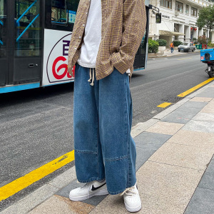 大裤脚复古直筒牛仔裤男女宽松显瘦束脚韩版阔腿裤T图片