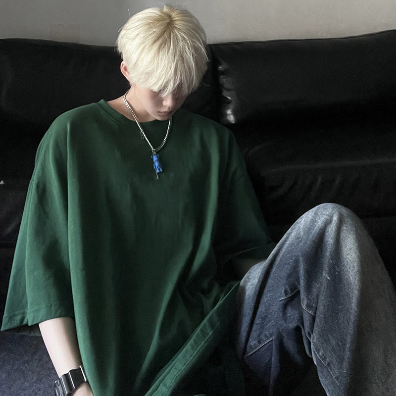 美式夏季新款ins情侣纯棉T恤纯色宽松圆领短袖男女款HY33TP16,男装T恤,电商A102B