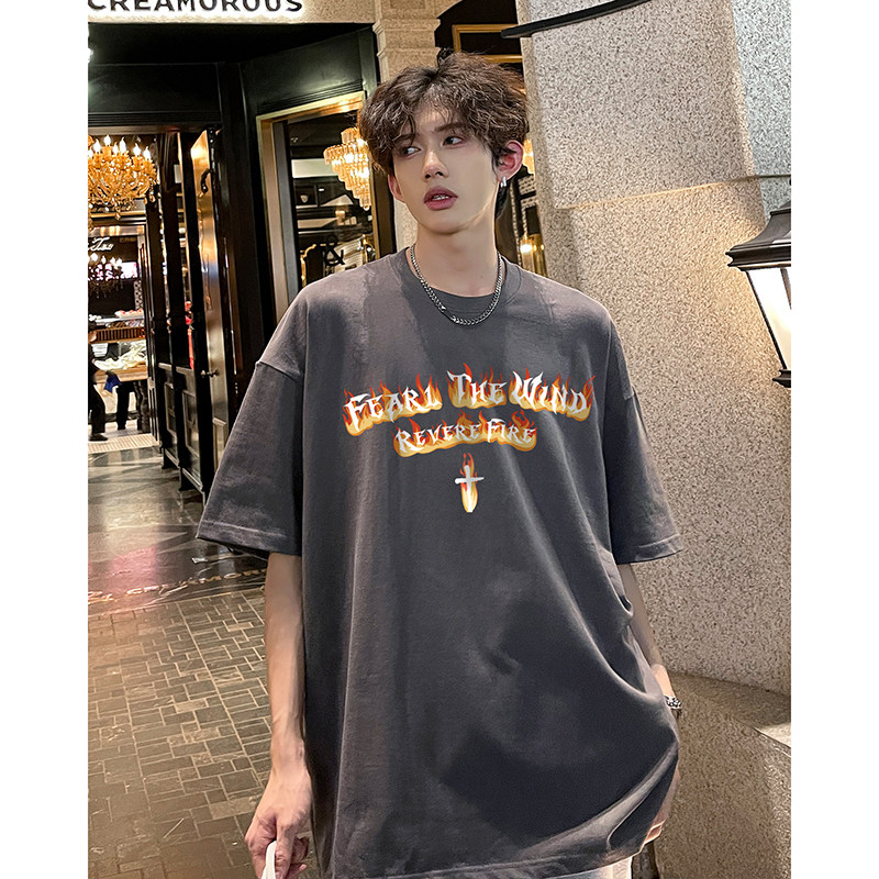 美式潮牌青春流行印花打底衫百搭款圆领T恤纯棉免烫HY523TP25控39,男装T恤,电商A102B