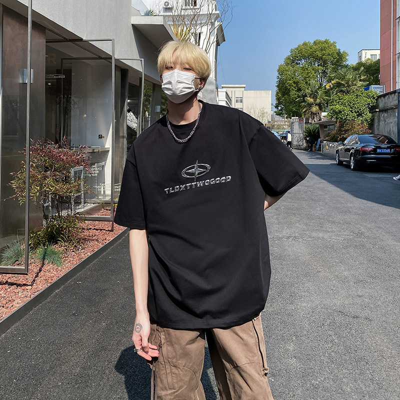 220克双纱高克重暗黑小众男设计感小众金属打底衫短袖T恤衫PA,男装T恤,电商A102B