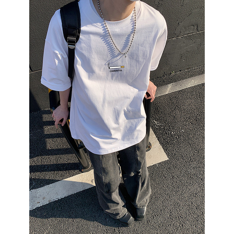 美式潮牌短袖圆领宽松印花情侣款T恤街头打底衫HY525TP20控39,男装T恤,电商A102B