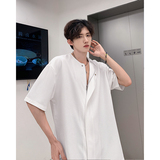 韩版开衫衬衣小众纯色短袖t恤衫夏季宽松外套衬衫HY537TP38控59，男装T恤，电商A102B