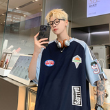 美式街头潮牌拼接色ins风上衣潮牌印花篮球服T恤HY536TP35控58，男装T恤，电商A102B