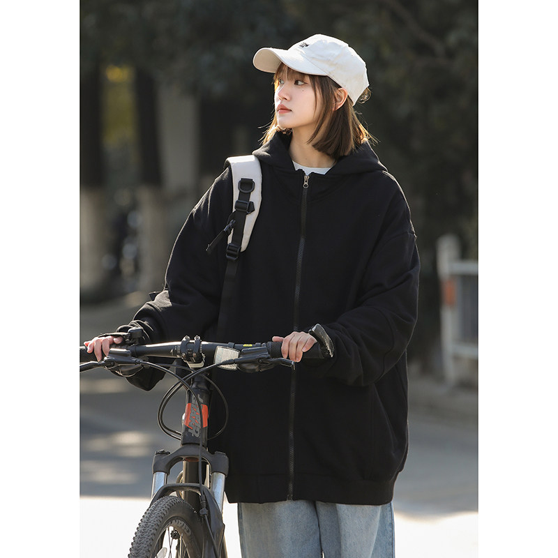 美式高级感卫衣外套2024春秋款连帽复古风开衫运动衣HY487P65控98图片