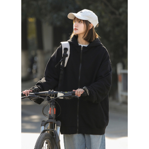 美式高级感卫衣外套2024春秋款连帽复古风开衫运动衣HY487P65控98图片