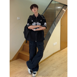 日系复古开衫外套棒球服cityboy短袖夏季宽松衬衣HY332TP45控69图片