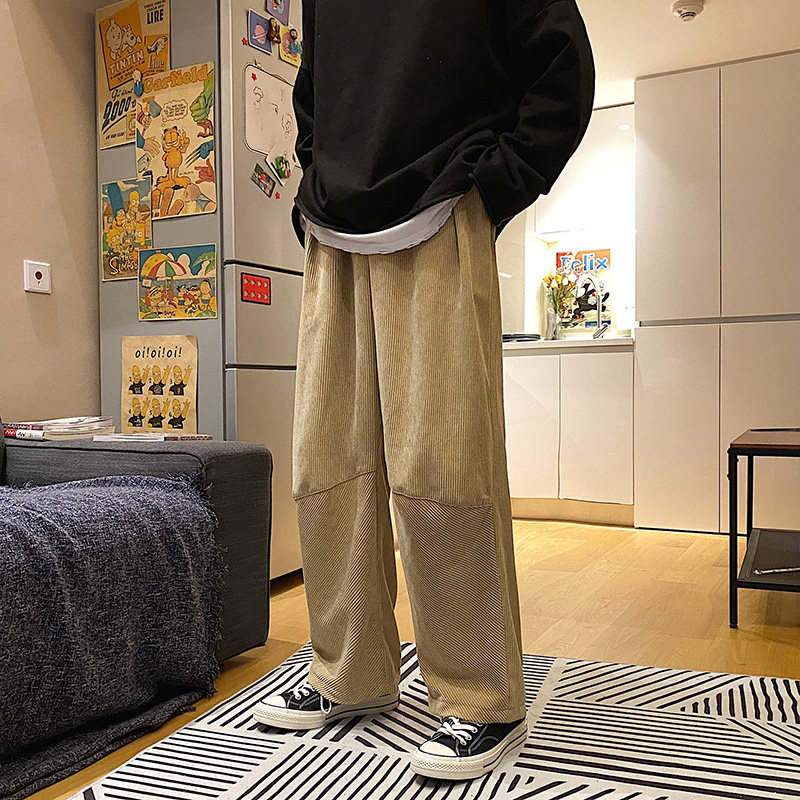 港风灯芯绒裤子宽松直筒休闲裤韩版潮流ins阔腿哈伦裤图片