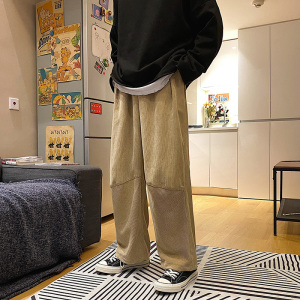 港风灯芯绒裤子宽松直筒休闲裤韩版潮流ins阔腿哈伦裤图片
