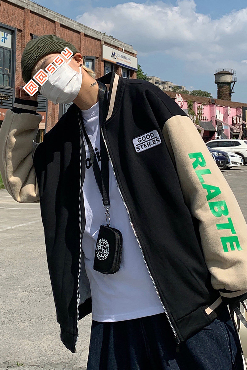 新款拼接撞色加厚棉衣宽松防寒立领加绒棒球服外套HY21P85控98,男装棉衣,电商A102B