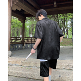 新中式龙纹宽松休闲薄款衬衣短裤套装唐装风套装T11TP65，男装衬衫，电商A102B