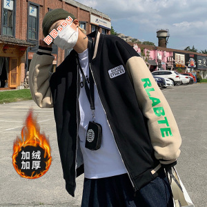 新款拼接撞色加厚棉衣宽松防寒立领加绒棒球服外套HY21P85控98图片