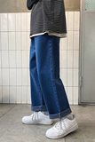 日系复古纯色休闲百搭长裤男潮牌街头宽松直筒阔腿牛仔裤K117TP30，男装牛仔裤，电商A102B