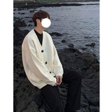 2024春季慵懒风V领针织衫外套潮牌宽松男女休闲毛衣HY415P65控88，男装针织衫/毛衣，电商A102B