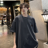 小清新款小猫抱鱼图案印花打底衫宽松圆领纯棉T恤HY550TP20控39，男装T恤，电商A102B