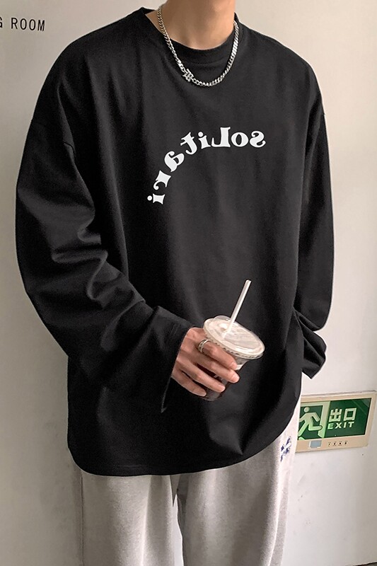 美式2024春季字母印花长袖T恤男潮牌美式高街打底衫HY181TP20,男装T恤,电商A102B