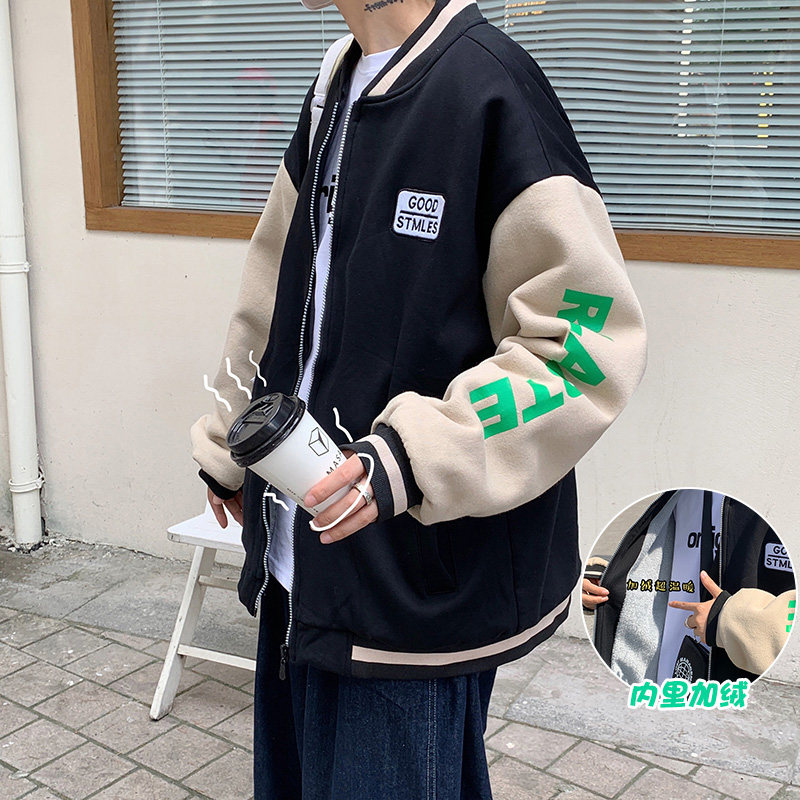 港风chic棉服冬季bf宽松加厚棒球服外套男加绒棉衣HY21P85控98图片