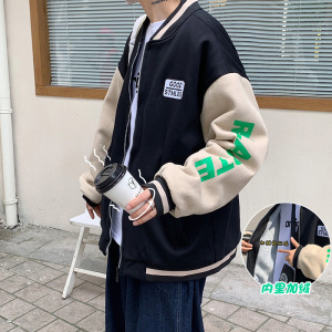 港风chic棉服冬季bf宽松加厚棒球服外套男加绒棉衣HY21P85控98图片
