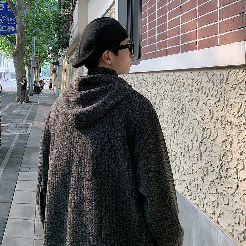连帽潮流毛衣男宽松高领打底衫潮流韩版男士毛线衣HY14P70控85图片
