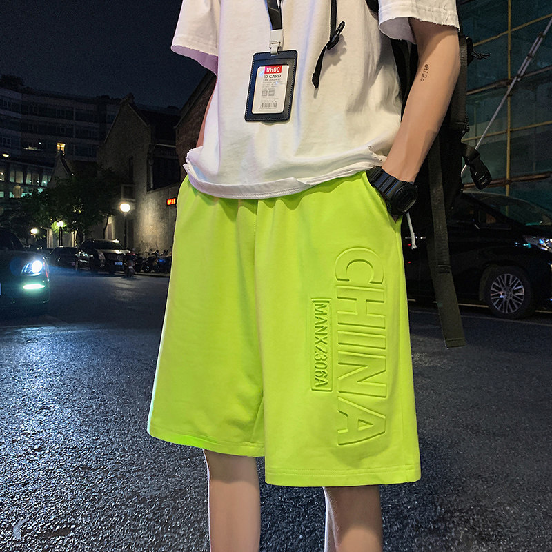高街潮流压花纯色工装短裤男女潮牌街头宽松运动五分卫裤图片