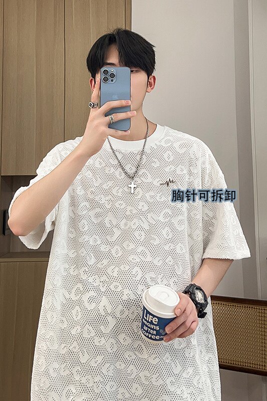 圆领镂空设计短袖T恤青春流行休闲百搭款T恤衫HY538TP35控58,男装T恤,电商A102B