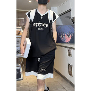 oversize潮流无袖宽松休闲运动服美式外穿篮球运动服套装T13TP55图片